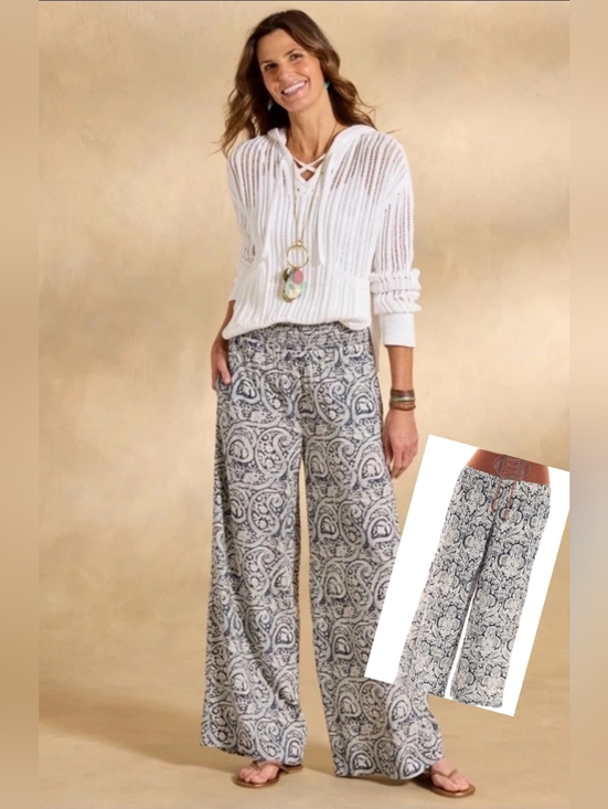 La Moda Pants - La Moda Boho Wide-Leg Printed Lounge Pants in Cream & Black